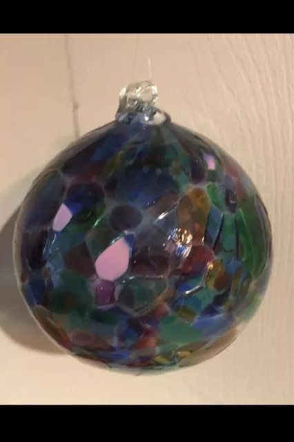 Kitras Blenko Art Glass Hand-Blown 4 Inch Calico Ball / Orb Decoration