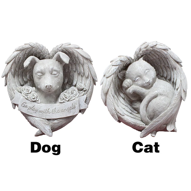 Sleeping Sculpture Angle Wings Dog Cat Indoor Pet Memorial Statue Yard Gift