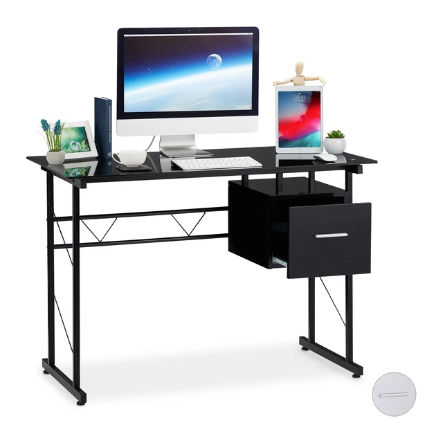 GLASS DESK COMPUTER Table PC Office Desk Bedroom Desk Workstation £86.