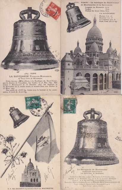 LOT DE 4 cartes postales anciennes postcards PARIS MONTMARTRE cloche ...