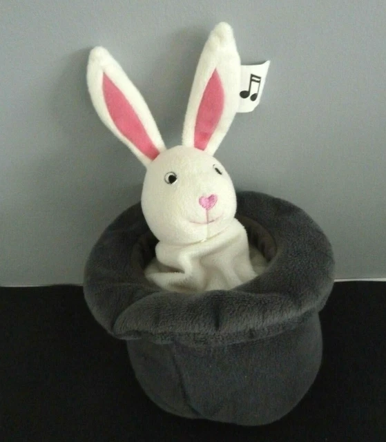 *.DOUDOU PELUCHE MUSICAL IKEA Leka Circus LAPIN MAGICIEN BLANC CHAPEAU GRIS TTBE