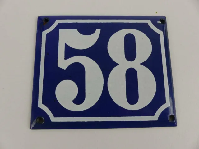 altes Email Hausnummer Schild Nr. 58 Emailschild abgekanntet 12 x 10 cm in blau