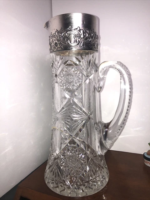 Cut Glass Water Pitcher Dominick Haff Sterling Silver~ 11 1/2 Inches Tall