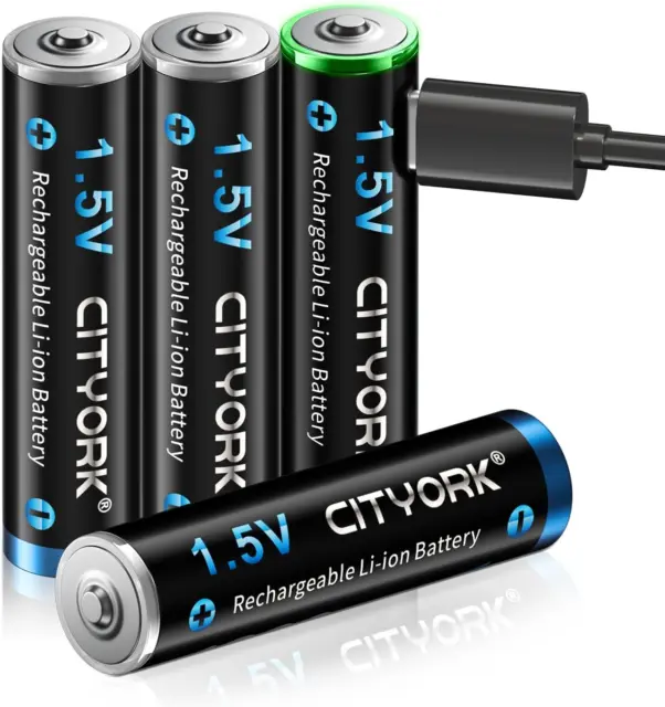 CITYORK Batterie Ricaricabili Agli Ioni Di Litio AAA, 1,5 V AAA Ricaricabili, 12