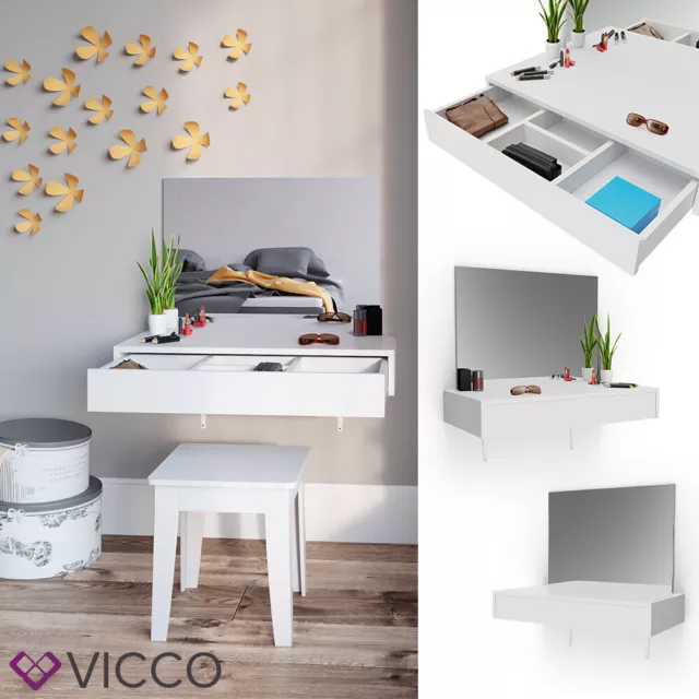 Vicco Table de maquillage Alessia commode de coiffeuse miroir LED + tabouret