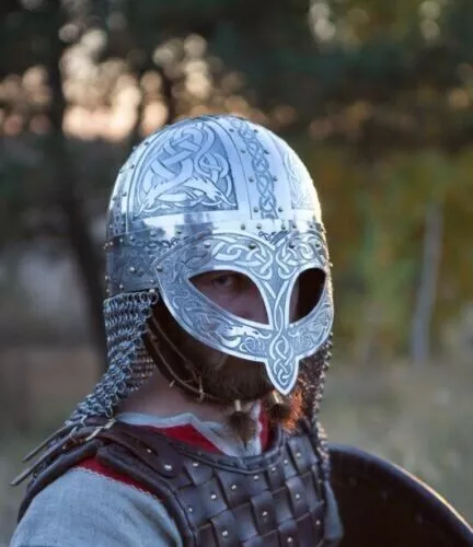 Medieval Viking Helmet Armor Vendel Steel Etched Helmet With Chainmail Viking 2