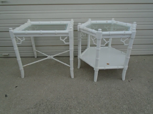 Fretwork Pair Faux Bamboo Side Tables End Thomasville Regency 2 Chippendale Boho Fretwork Pair Faux Bamboo Side Tables End Thomasville Regency 2 Chippendale Boho