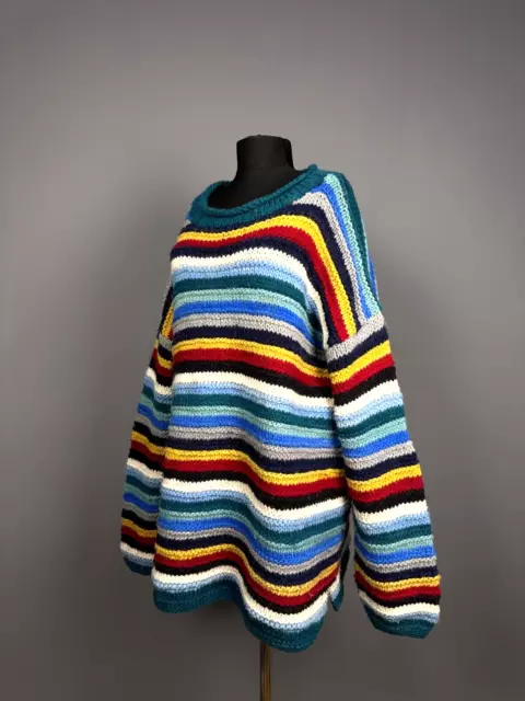 Pachamama VTG 90s 100% Wool Rainbow Heavy Chunky Knit Oversized Jumper Sweater