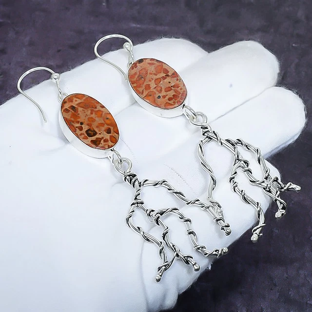 Asteroid Jasper Gemstone 925 Sterling Silver Jewelry Earring 3.55 " b001