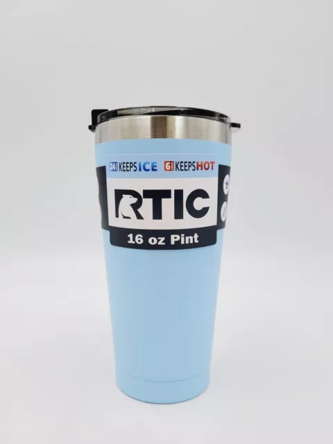 RTIC 16oz Pint Insulated Tumbler SS Travel Mug, Spill Proof, Hot/Cold - Ice Blue