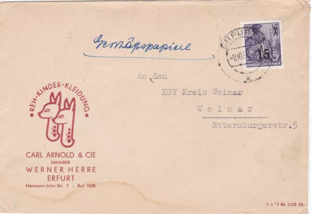 1956 East Germany cover sent from Erfurt to Weimar