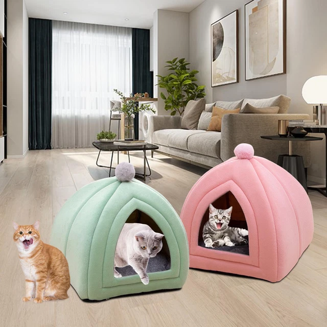 Pet Cat Bed Small Dog House Kennel Sleeping Cushion Cave Tent for Indoor