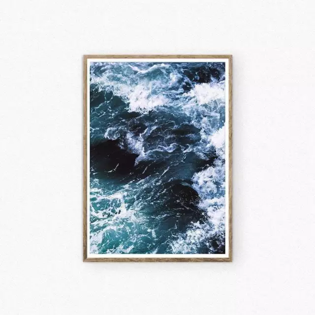 Aerial Ocean Waves Beach Relaxing View Art Poster Print. A3 A2 A1 Sizes