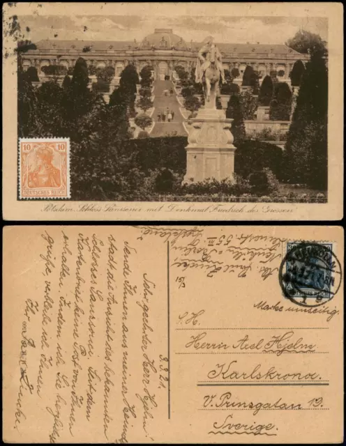 Ansichtskarte Potsdam Schloß Sanssouci mit Denkmal Friedrich des Grosser 1921