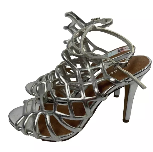 madden girl Directt Women's Silver Strappy Cage Dress Sandals Size 8.5M