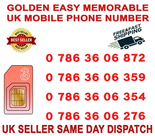 Numero Di Cellulare Vip Golden Easy Memorable Uk/Sim Platino (Tre Netwrk B70)