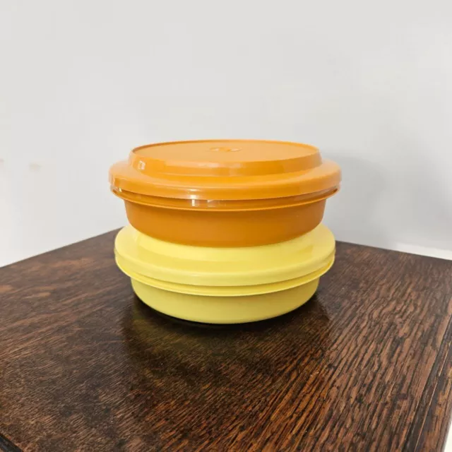 Vintage Tupperware Round Yellow And Orange Containers With Lids