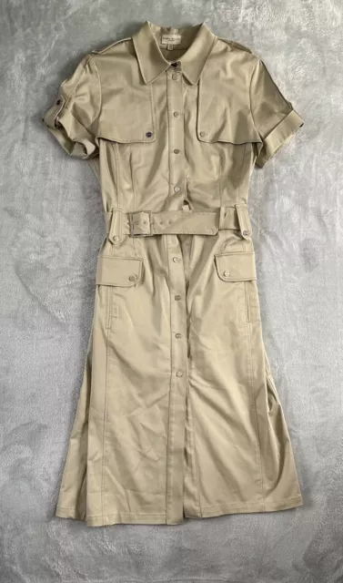 Karen Millen SIZE 14  Belted Safari Military Trench Shirt Style Dress Beige