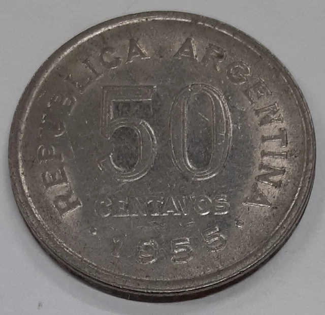 1955 Argentina Nickel Clad Steel 50 Centavos Coin  In Littleton Envelope