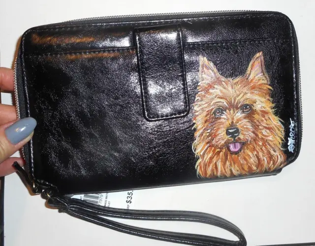 Australian Terrier dog Hand Painted Wallet for Women Vegan Leather Wristlet