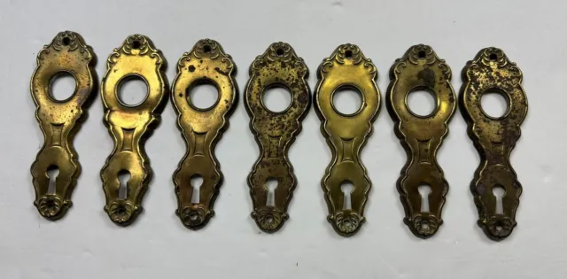 7  Vintage Brass Door Handle Plates Art Noveau