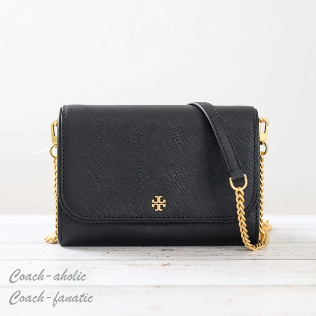 NWT Tory Burch Emerson Chain Wallet Saffiano Leather Crossbody in Black