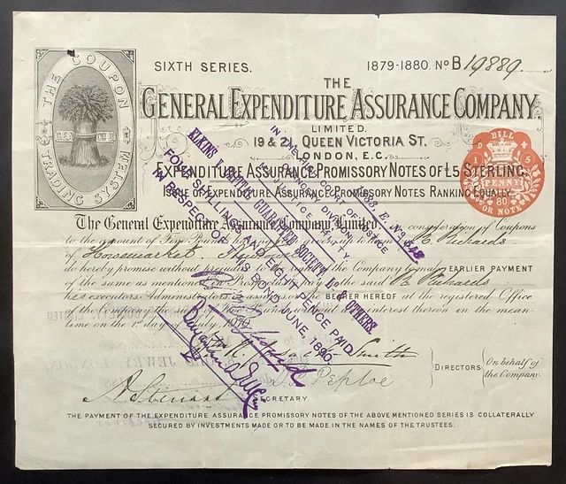 General Expenditure Assurance Company £5 Promissory Note