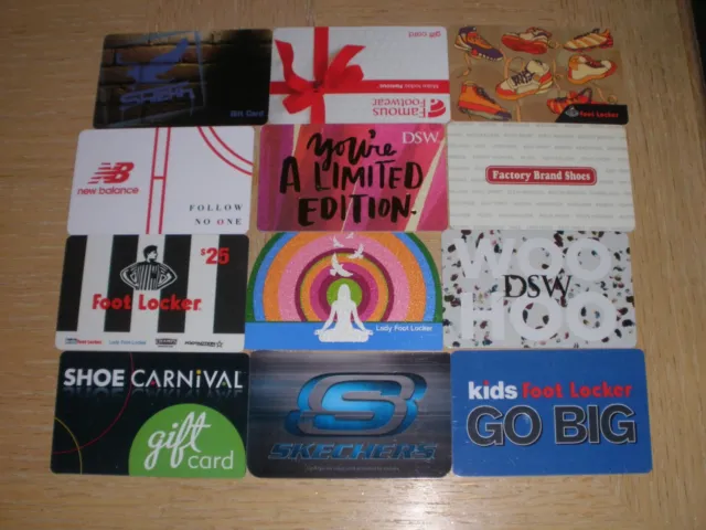 Shoes    12 different new and used collectible gift cards