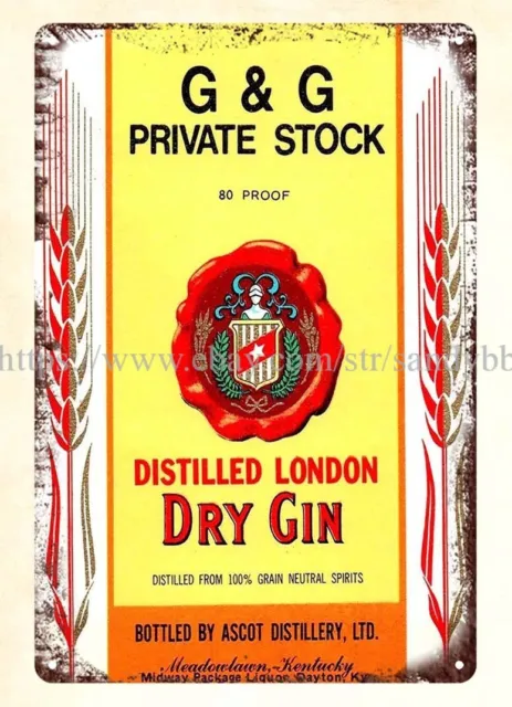 wall art G&G Private Stock Dry Gin kitchen vineyard tavern pub metal tin sign