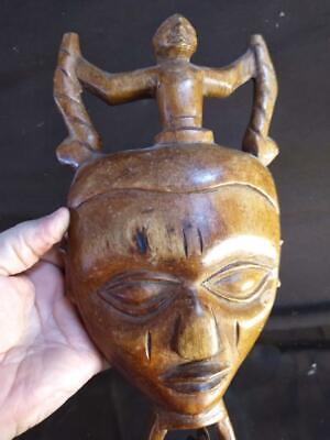 Vintage Hand Carved Wood Wooden Carving Tribal Man Ethnic Chains Mask African