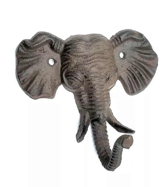 Elephant Head Coat Key Towel Hook Cast Iron Wall Bathroom Kitchen Rustic Decor