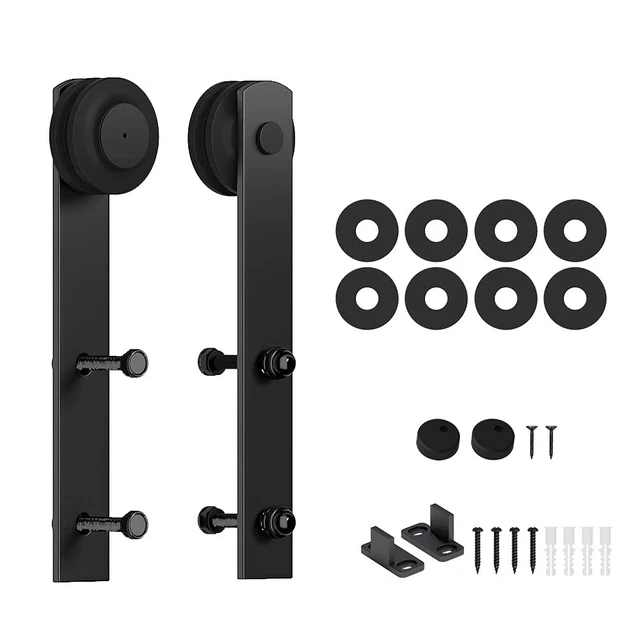 Sliding Barn Door Hardware Roller Set Black (I Shape Hanger Set)