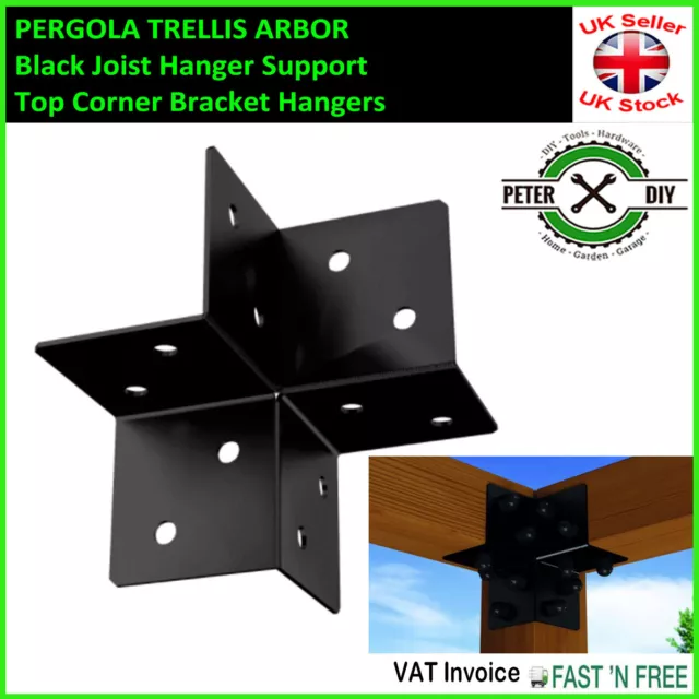 PERGOLA TRELLIS ARBOR Black Joist Hanger Support Top Corner Bracket Hangers