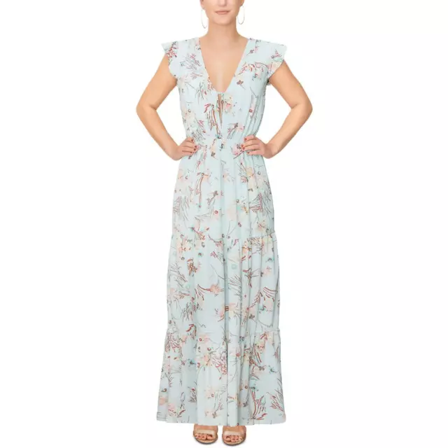 Rachel Rachel Roy Womens Crepe Floral Flutter Sleeves Maxi Dress BHFO 4773