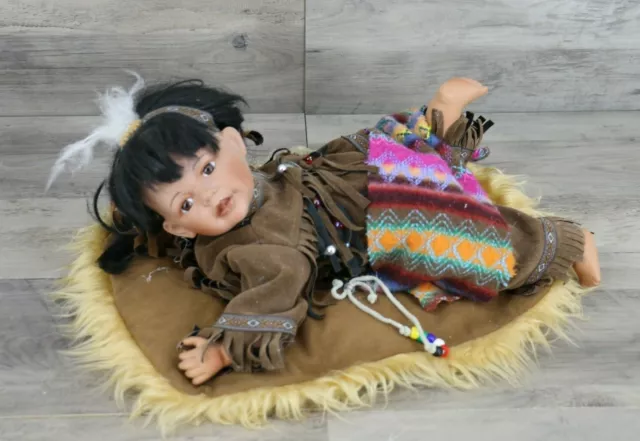 Cathay Collection Porcelain Indian Native American Doll Baby Andrea on Belly