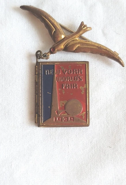 1939 New York World's Fair Dove Brooch W/ Book Shaped Painted Locket 1939 New York World's Fair Dove Brooch W/ Book Shaped Painted Locket