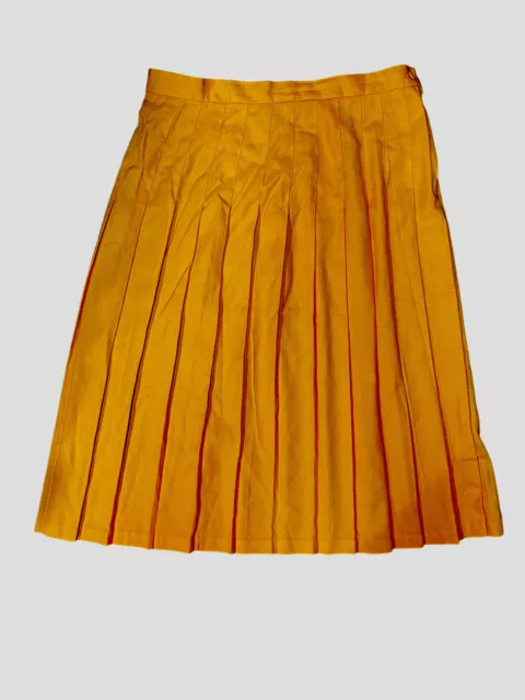 VINTAGE MONTOO DARK Gold Midi Flat Front Pleated Skirt Womens Size 36 ...