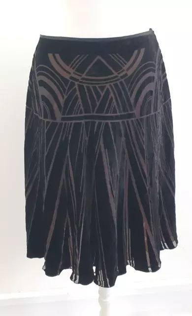 Monsoon Skirt Size UK 22 Black Devore Velvet A line Art Deco Gatsby BNWT