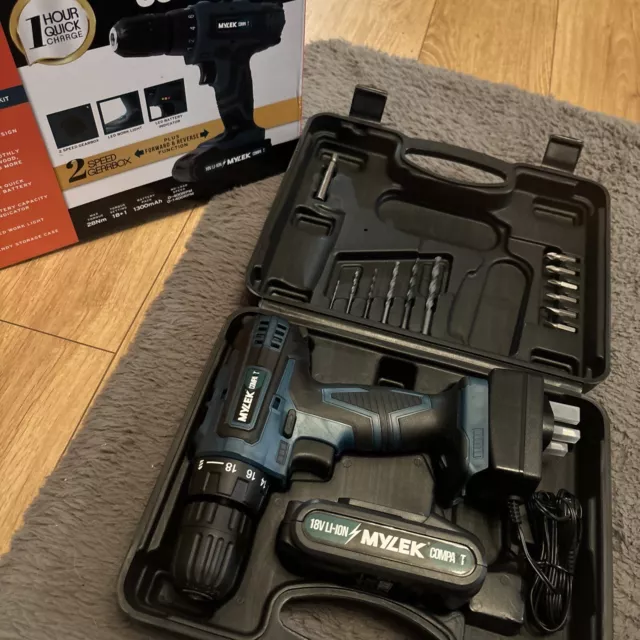 MYLEK CORDLESS DRILL 18V Set Driver Screwdriver Lithium Battery