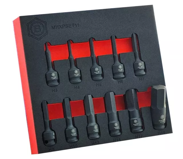 Britool Hallmark Hex / Allen Key Impact Driver Set 11Pc, 3/8" Drive