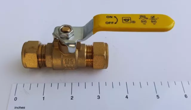 1 Piece 1/2" Compression Ball Valve, Lead Free Brass, 600 Psi Wog, Full Port