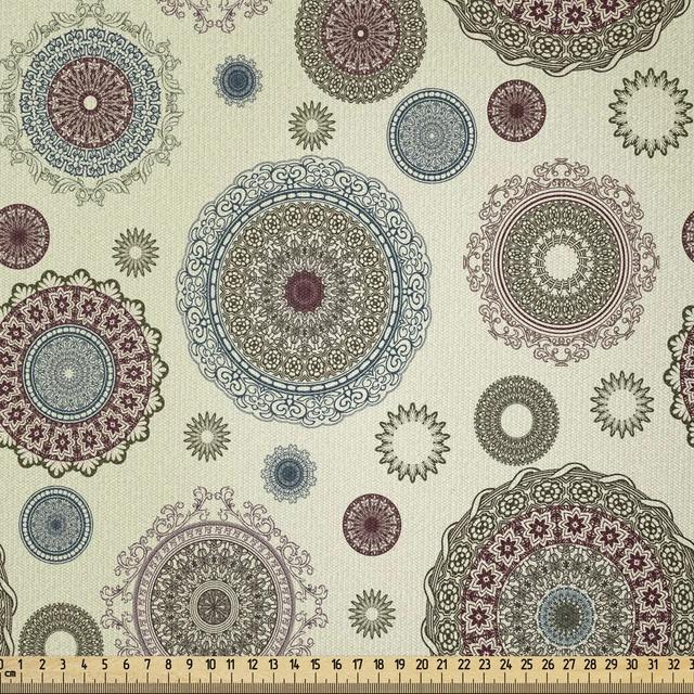 Beige Stoff als Meterware Oriental Runde Motive