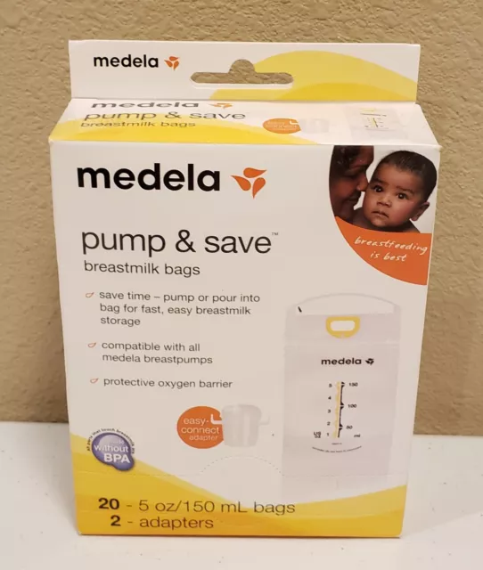 Medela Pump & Save Breast 20 Milk Bags with 2 Adapters