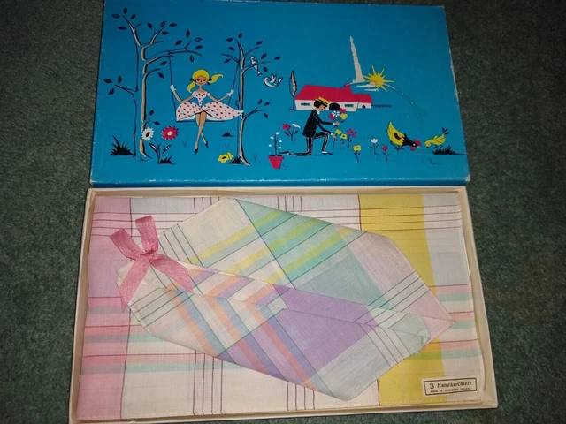 Set di 3 fazzoletti donna vintage in scatola anni '50/'60 Irlanda del Nord