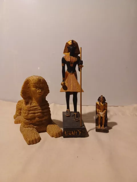 EGYPTIAN SPHINX STATUE And ALKA GUARD Of TUTANKHAMUN STATUE WITH BONUS PHAROAH