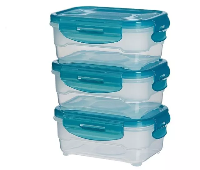 Ensemble de 3 récipients hermétiques pour aliments, 3 pièces de 0,6 litre - Bleu