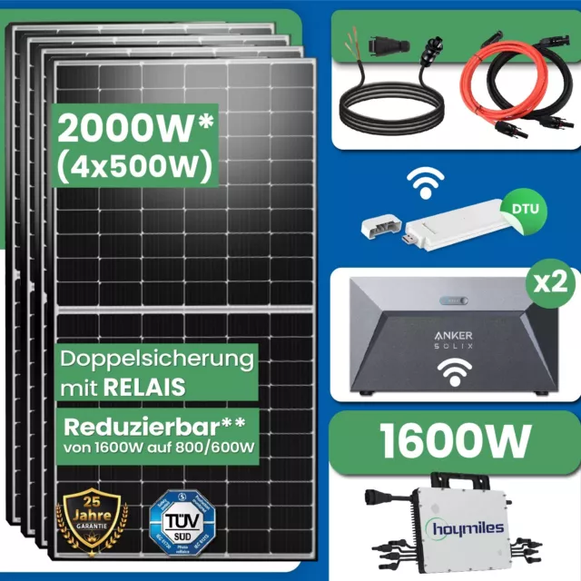 2000W Balkonkraftwerk 1600W mit Speicher Photovoltaik Solaranlage mit Hoymiles 1