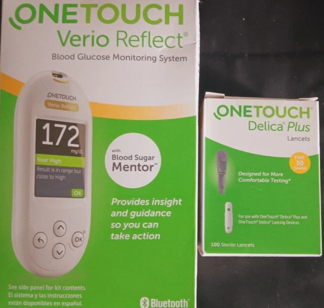 VERIO REFLECT Glucose Meter w/10 Test Strips & 100 DELICA PLUS