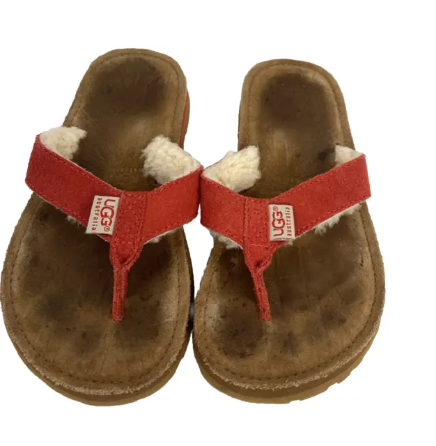 UGG Suede Sherpa Lined Flip Flop Thong  Women's Sandals Red Leather Size 5