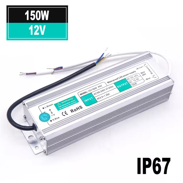 AC 240V to DC 12V 150W IP67 Waterproof Transformer Power Supply LED Light Driver